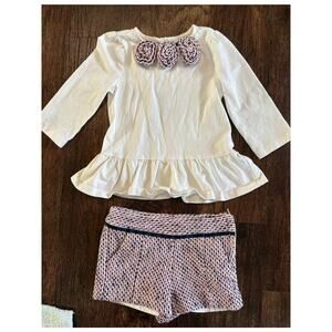 Janie & Jack Girls Size 4 Pink Navy Blue Tweed Shorts And Top 2-Piece Outfit Set